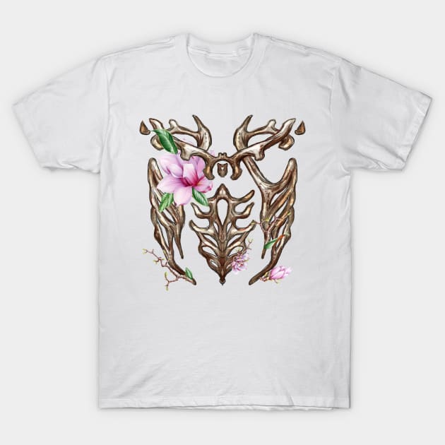 Alien Ribcage Skeleton Floral T-Shirt by Moonwing